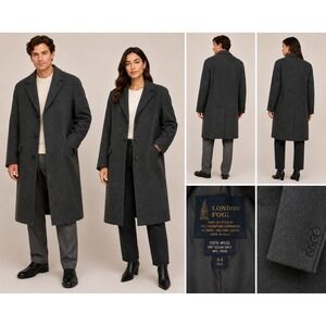 Vintage London Fog 100% Pure Wool Single-Breasted Overcoat 44 Reg Gray Longline
